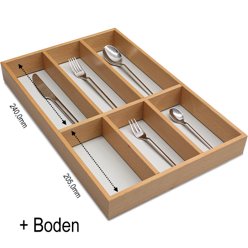 Besteckelement mit 6-Facheinteilung. Inkl. Maßanpassung und Boden. Buche.