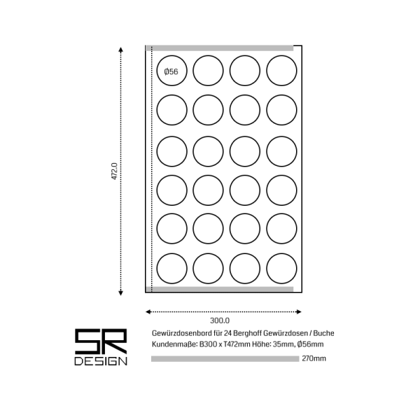 Gewürzdosenhalter für 24 Gewürzdosen. Ø56. Buche.